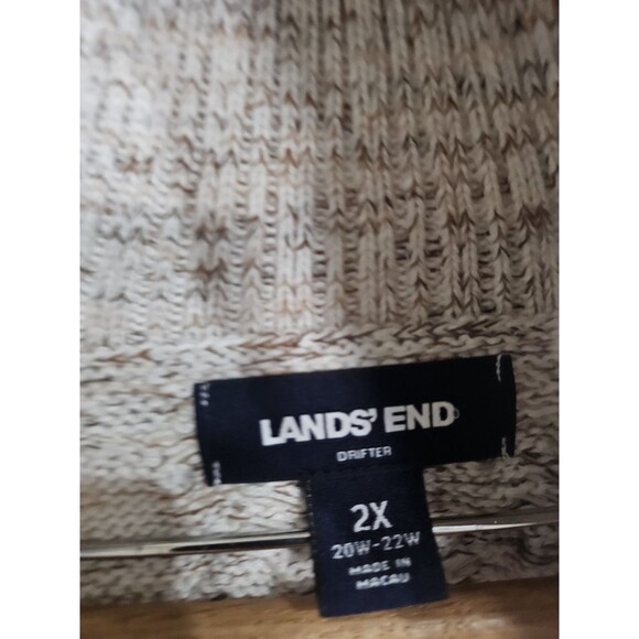Lands' End Drifter Size 2X Oatmeal Heathered Cable Knit Cardigan Sweater - Picture 7 of 12